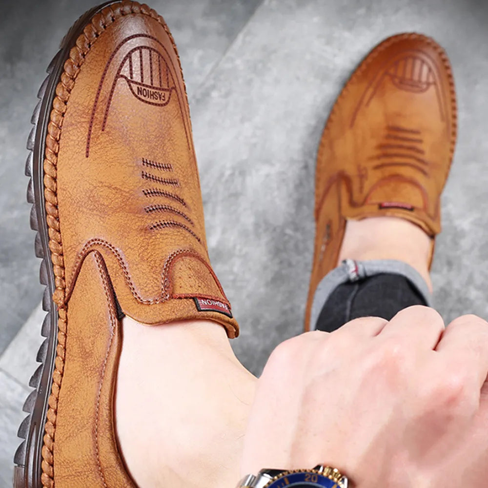 Beige Casual Leather Shoes for Men Stylish Comfort Wear