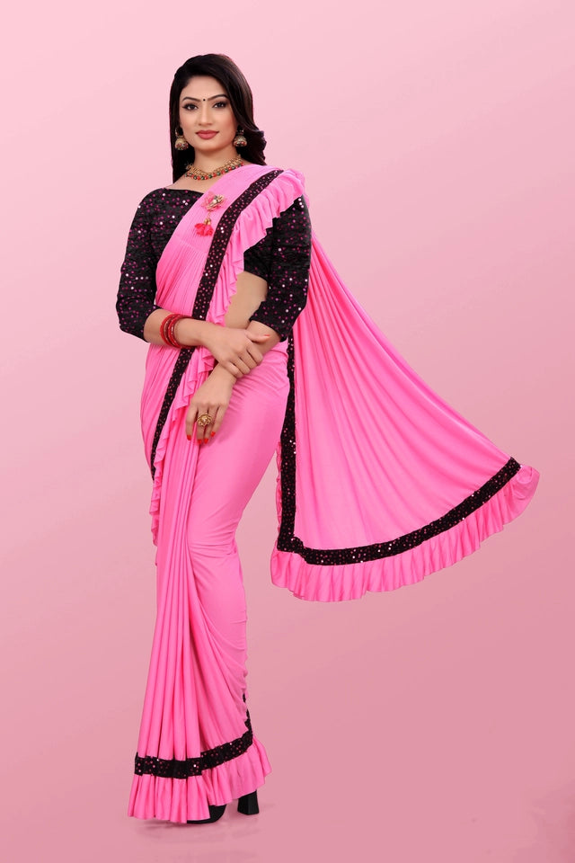 Lycra Blend Solid Saree Sea Green 6.3m Stretch Wear
