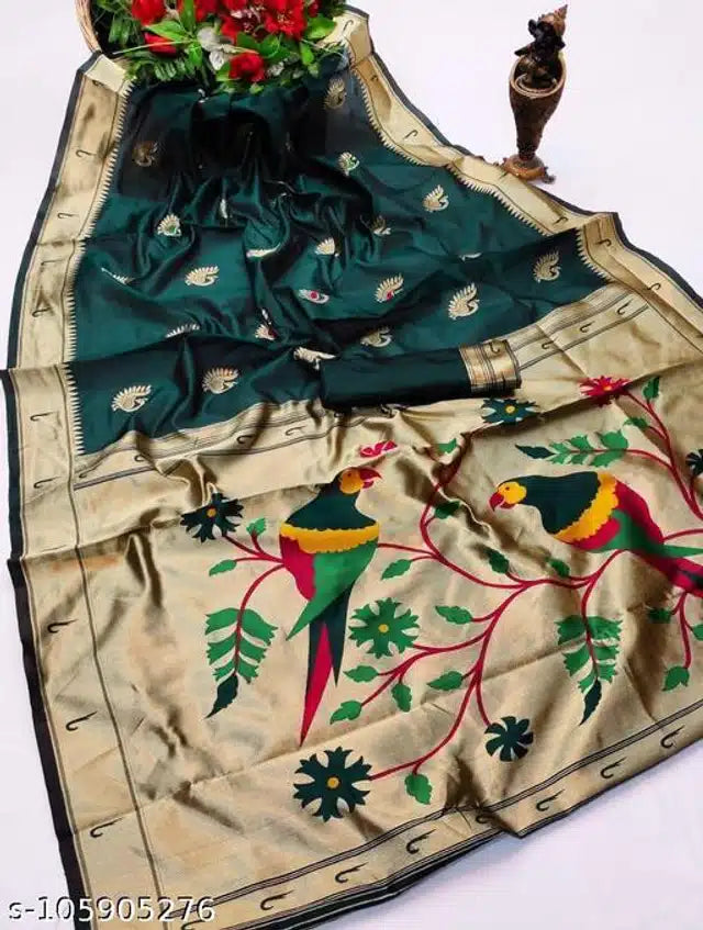 Banarasi Silk Saree Green 6.3m with Blouse Ethnic Wear