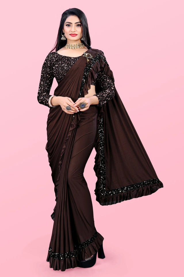 Lycra Blend Solid Saree Sea Green 6.3m Stretch Wear