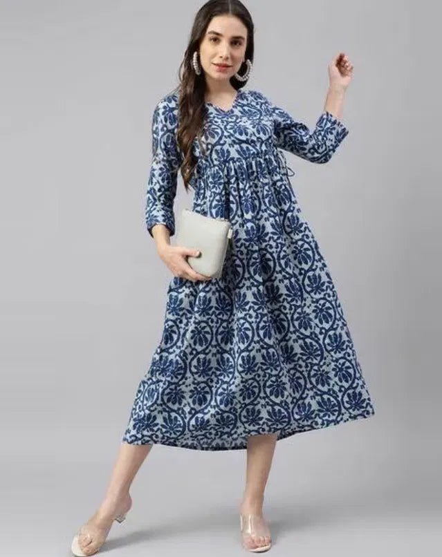 Women Solid Cotton Gown Stylish Comfortable Long Dress