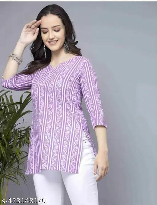 Lavender Short Kurti Women Pure Cotton Stylish Top