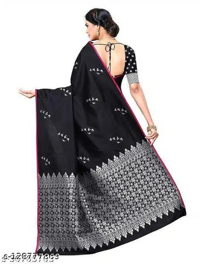 Jacquard Saree Black 6.3m with Blouse Elegant Ethnic