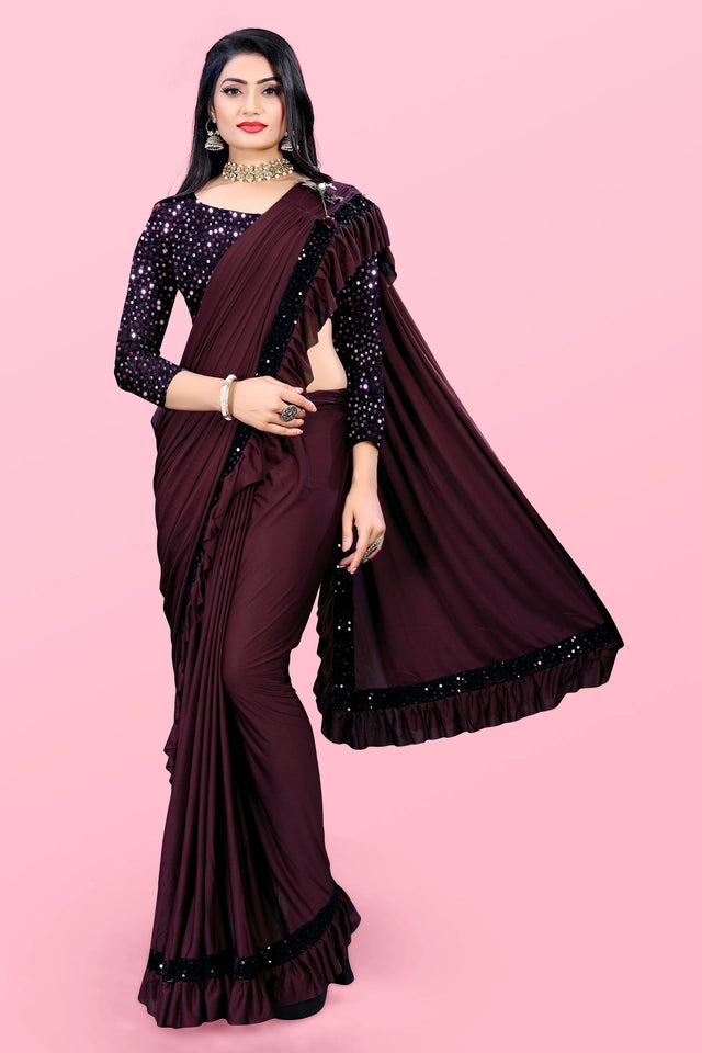 Lycra Blend Solid Saree Sea Green 6.3m Stretch Wear