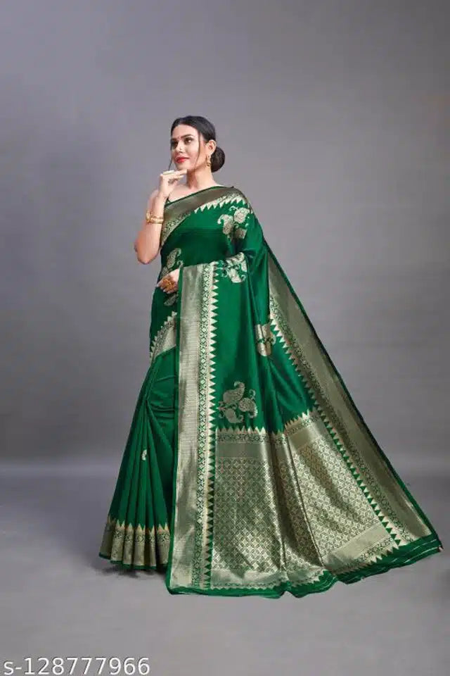 Banarasi Silk Saree for Women Green 6.3m Traditional