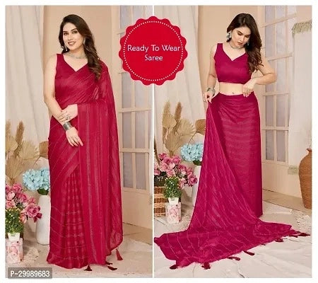 Georgette Striped Saree Pink 6.3m Lightweight Ethnic