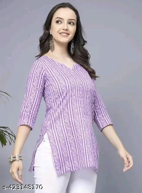 Lavender Short Kurti Women Pure Cotton Stylish Top
