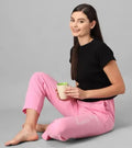 Cotton Blend Straight Fit Trouser Pink M Women Pants