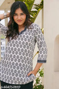 White Multicolor Hand Block Print Cotton Kurti Women