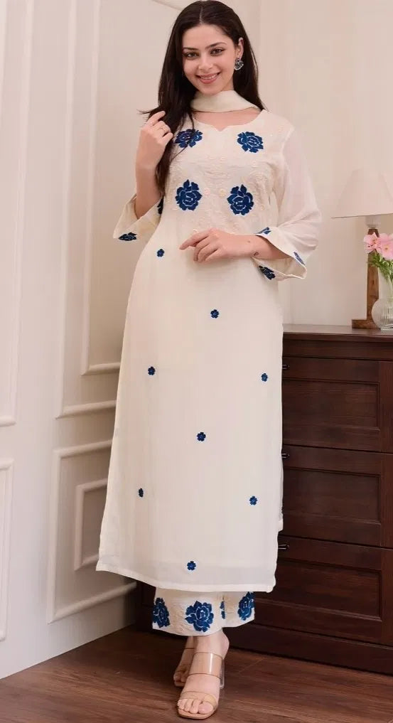 Kurta Dupatta Bottomwear Set Women Stylish Ethnic Wear