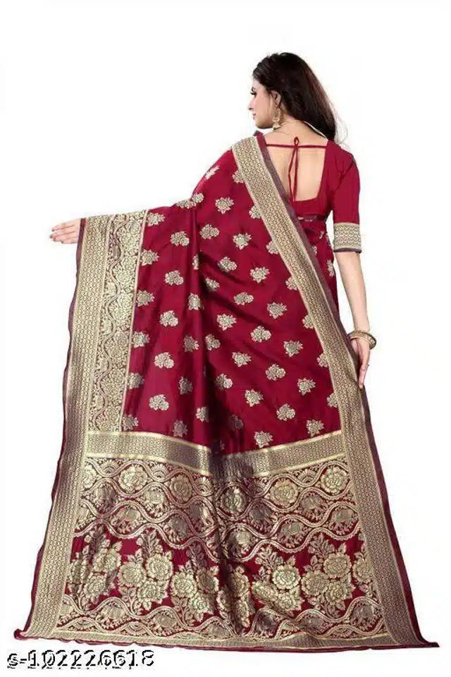 Banarasi Silk Saree Red 6.3m with Blouse Ethnic Wear