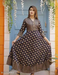 Rayon Printed Anarkali Kurti Navy Blue S Women Wear