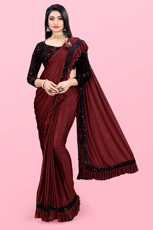 Lycra Blend Solid Saree Sea Green 6.3m Stretch Wear