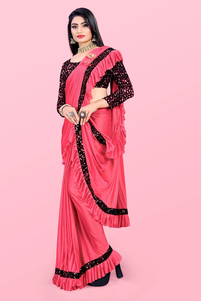 Lycra Blend Solid Saree Sea Green 6.3m Stretch Wear