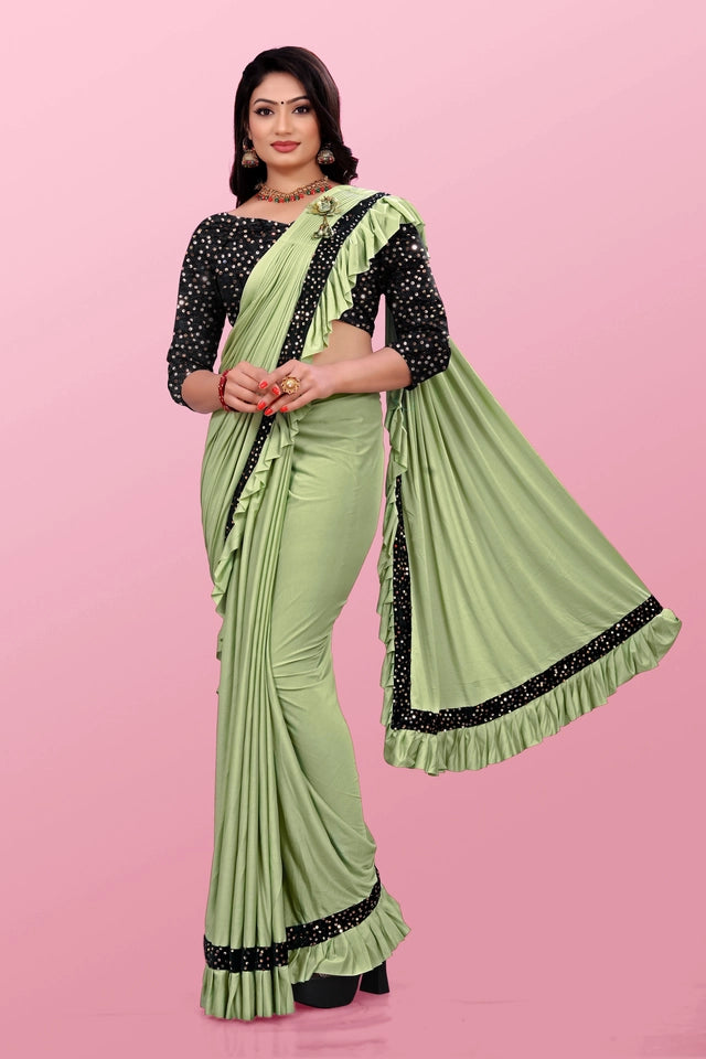 Lycra Blend Solid Saree Sea Green 6.3m Stretch Wear