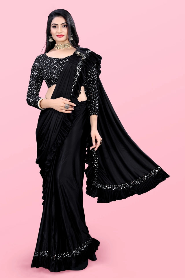 Lycra Blend Solid Saree Sea Green 6.3m Stretch Wear
