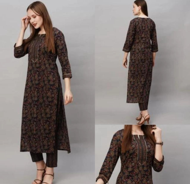 Cotton Blend Printed Kurti Pant Set Women S Multicolor