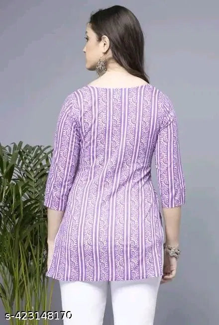 Lavender Short Kurti Women Pure Cotton Stylish Top