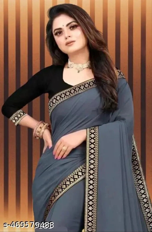 Lycra Blend Solid Saree Black 6.3m Stylish Stretch Wear