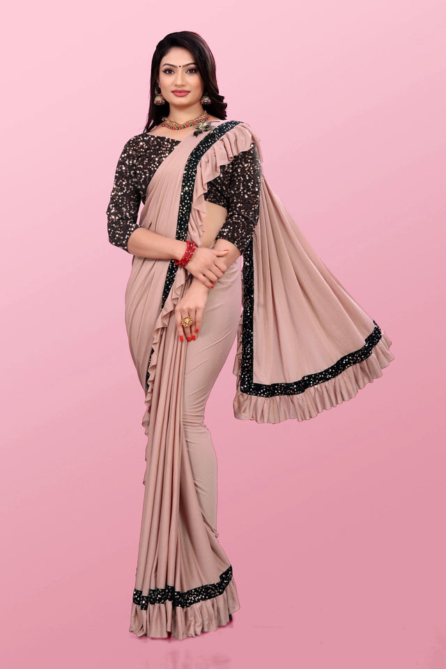 Lycra Blend Solid Saree Sea Green 6.3m Stretch Wear