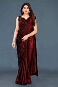 Lycra Blend Solid Saree Navy Blue 6.3m Stretch Wear