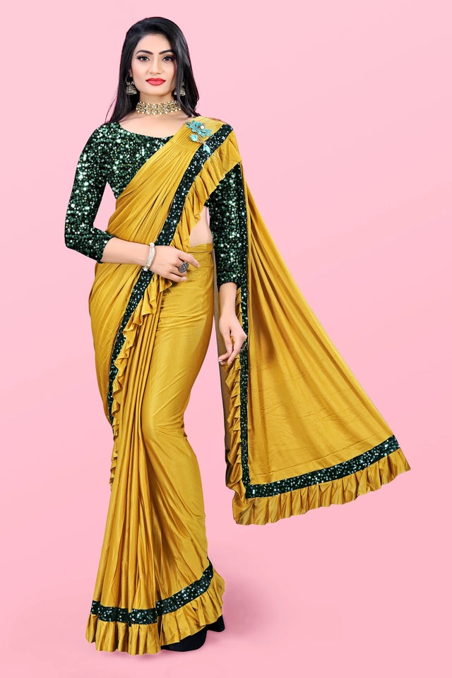 Lycra Blend Solid Saree Sea Green 6.3m Stretch Wear
