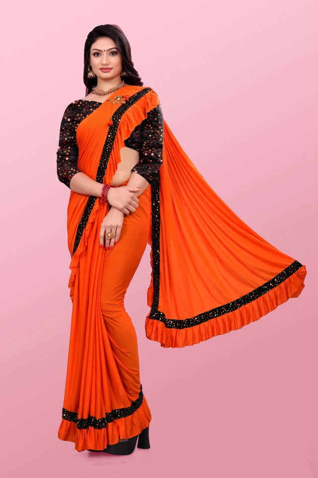 Lycra Blend Solid Saree Sea Green 6.3m Stretch Wear