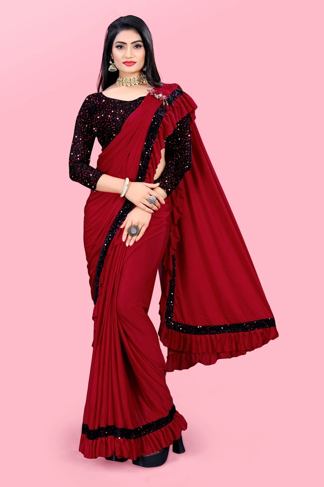 Lycra Blend Solid Saree Sea Green 6.3m Stretch Wear