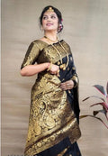 Banarasi Silk Saree Black 6.3m Woven Design Ethnic