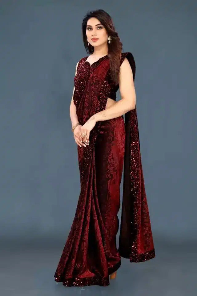 Lycra Sequin Saree Purple 6.3m Stylish Party Wear