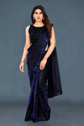 Lycra Sequin Saree Purple 6.3m Stylish Party Wear