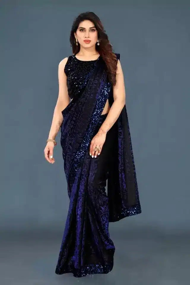 Lycra Sequin Saree Purple 6.3m Stylish Party Wear