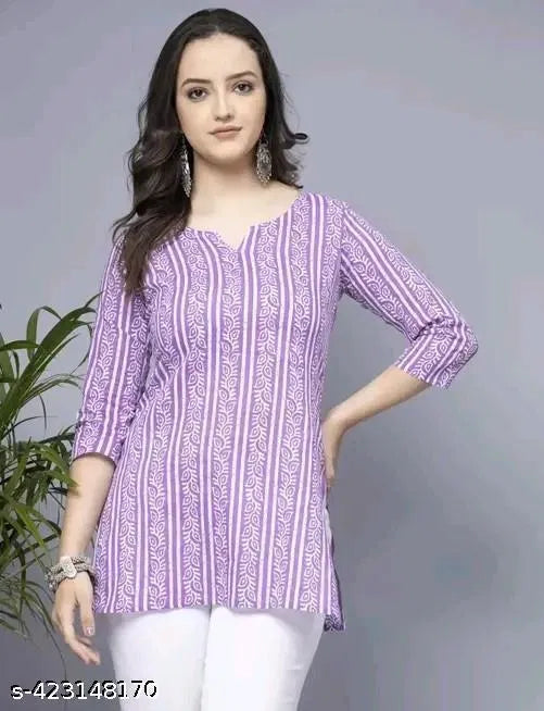 Lavender Short Kurti Women Pure Cotton Stylish Top