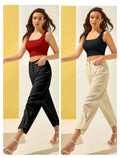 Cotton Blend Solid Top Women Maroon Black S Pack of 2