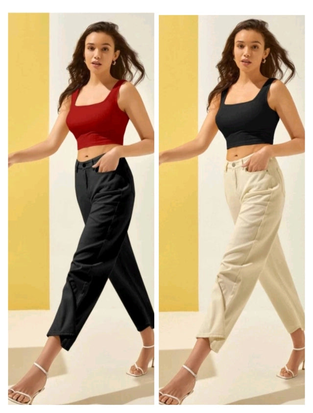 Cotton Blend Solid Top Women Maroon Black S Pack of 2