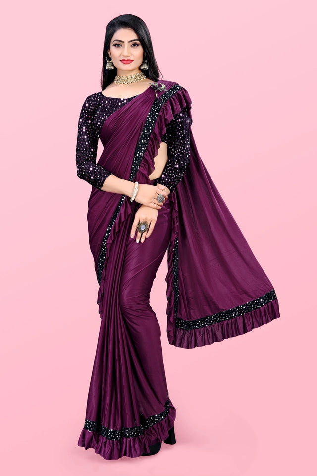 Lycra Blend Solid Saree Sea Green 6.3m Stretch Wear