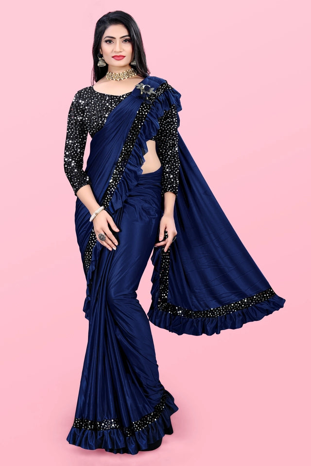 Lycra Blend Solid Saree Sea Green 6.3m Stretch Wear