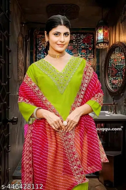 Kurta Dupatta Bottomwear Set Women Ethnic Wear Set