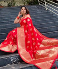 Jacquard Printed Saree for Women Red 6.3m Ethnic Wear