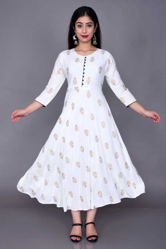 Aman Rayon Kurti for Women White S Stylish Ethnic Wear